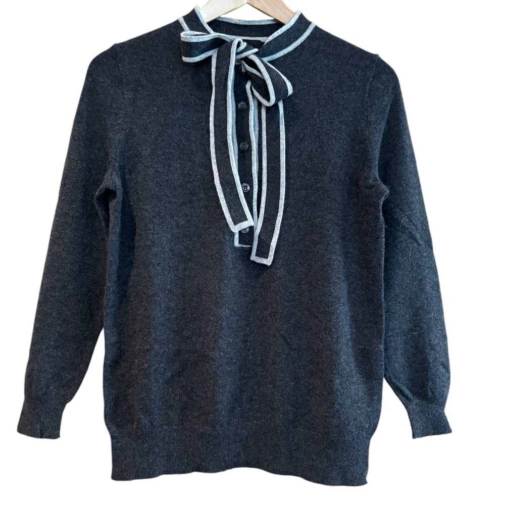 ✨ J.Crew Italian Cashmere Tie Neck Sweater Size:S Gray